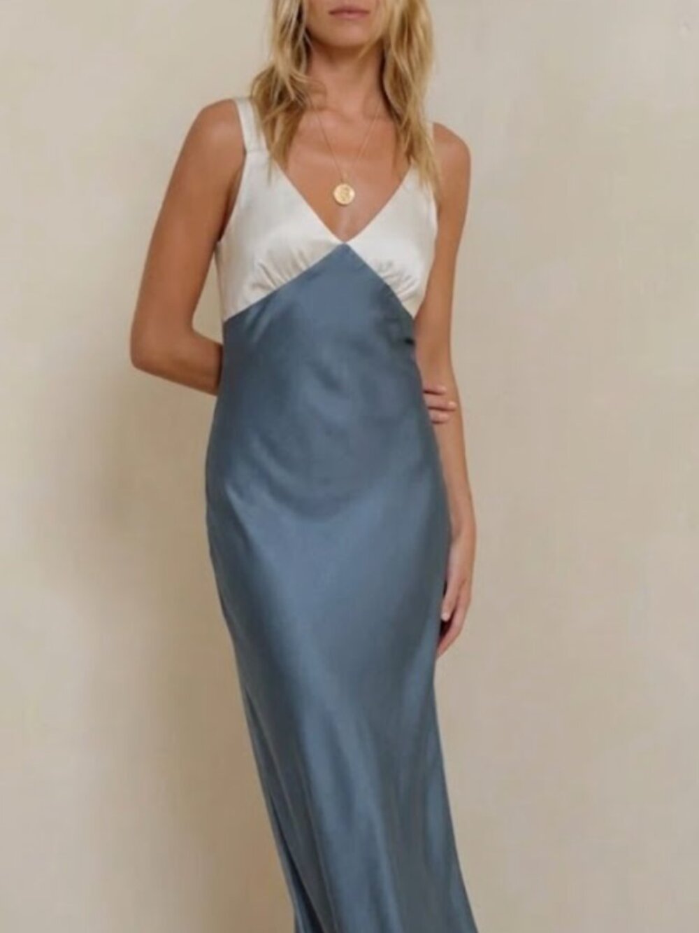 Things Between Cream and Steel Blue Slip Midi Dress in size Small